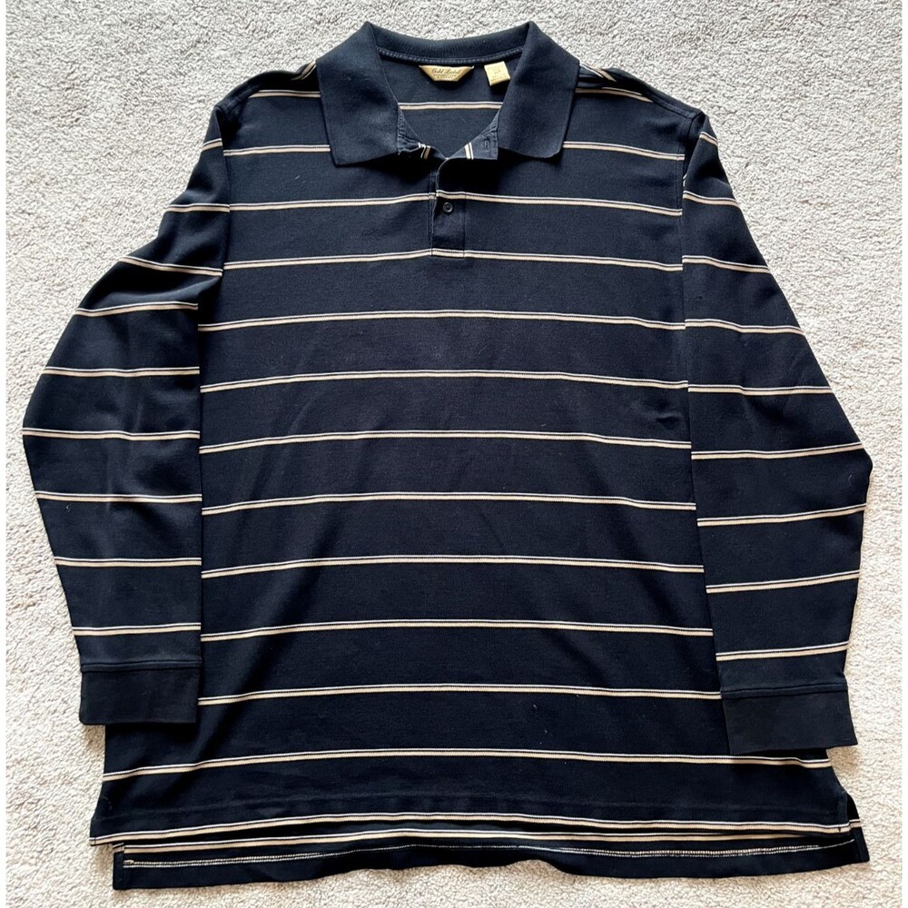 Roundtree Yorke Polo Shirt Gold Label Mens 3XT Shirt Long Sleeve Black Striped